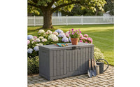 Resin Outdoor Storage Chest Rectangular Outdoor Storage Box Paneled Lockable Container for Garden