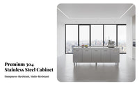 Minimalist Design Kitchen Cabinet with Integrated Countertop Easy to Clean Stainless Steel Kitchen Cabinet Waterproof Cupboard Scratch Resistant for Landlords, Homeowners, Rental Property, Apartment, Dining Room, Garage