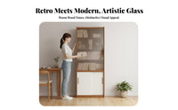 Floor-Standing Fluted Glass Hutch century modernera Modern Design bookshelf Two-Tone Finish Display Cabinet Ample Storage for Book Lovers, Collectors, Decor aficionados, Study Room