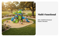 Combination Slide Playset Anti-Slip Handrails Multi-Activity Play Center Easy Climb Steps Amusement Park Equipment for Young Children, Kindergarten