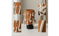 Vase with Rope Matte Cylindrical Vase Handmade Feel Vessel for Entryway, Hotel