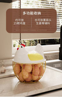 Kitchen Storage Basket with Lid, Metal Wire Basket for Eggs, Vegetables, Fruits