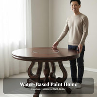 Solid Wood Dining Table with Turntable Rounded Edges Round Dining Table Set Turned Legs Home Furniture for Families, Couples, Kitchen