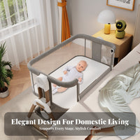 Multi-Functional Adjustable Bedside Sleeper Portable Design Wheeled Co-Sleeper Rocking Mode Baby Furniture Wheels with Locks for Newborns, Infants, New Parents, Travel, Bedroom, Living Room, Home