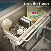 Bathroom Sink Organizer and Kitchen Sponge Holder with Drain Rack, Wall Mounted Aluminium Dish Cloth for Students and Dorm Room