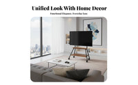 Rolling TV Mount Cart Universal Fit Mobile TV Stand Full-rotation Wheels Casters Portable Television Trolley with Stainless Steel and Wood-grain Shelves for Suitable for Conference Room Small Areas Home Decoration Office Use