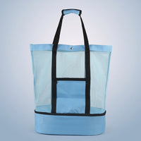 Lunch Box Tote Bag with Insulated Cool Bag Base, Large Cool Box for Shopping Bags and Delivery Bag, Mesh Design Beach Bags for Women with Zip