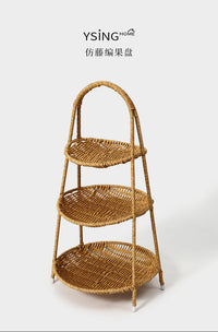 Rattan Weave Fruit Basket, Multi-layer, for Nuts and Snacks, Plastic, Pastoral Style