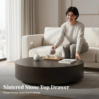2 Pieces Round Nesting Table Set Light Luxury aesthetic Household Furniture Sintered Sta Top Internal Storage for Living Room
