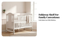 White Wooden Baby Crib Wheeled Crib on Wheels Mattress Included Nursery Bed Curved