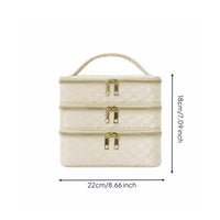 Double Zipper 3-Layer Makeup Case Multi-Purpose Portable Makeup Train Case Quilted Cosmetic Organizer for Women, Business Trip, Home