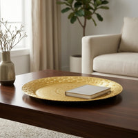 Gold-Colored Plate with Embossed Pattern Shimmer Charger Plate Glossy Decorative for Caterers, Tabletop Display