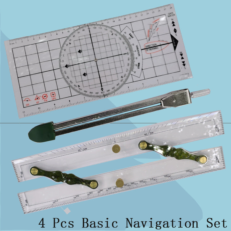 4-Piece Nautical Navigation Tool Set with Divider and Protractor