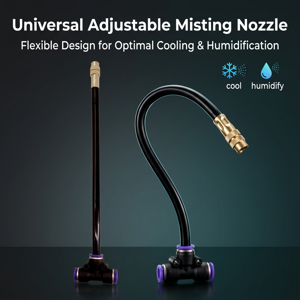 Brass Misting Nozzle Tee, Adjustable Direction, Quick Connect, for Outdoor Cooling System, Garden Watering, Humidification