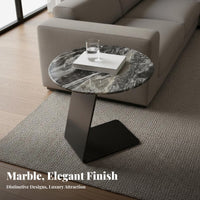 Curved Side Table with Real Marble Top Sturdy Carbon Steel Frame Sleek End Table Space-saving Design Suitable for Homeowners Apartment Dwellers Living Room Bedroom Home Office