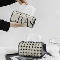 Textured Luxury Retro Pattern Tissue Box, Leather, Black and White