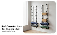 Space Saving Wall Mounted Exercise Mat Rack Multi-Functional Exercise Mat and Block Holder Large Capacity Wall Mounted Fitness Rack Heavy Duty for Yogis