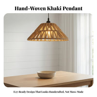 Beige Paper Rope Lampshade | Rustic, Bohemian, E27 Pendant Light Shade, for Bedroom