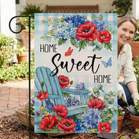 Seasonal Hydrangea Butterfly Garden Flag Double-Sided Linen Outdoor Decoration for Spring Summer