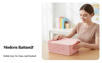 Lidded Woven-Pattern Box adaptable Storage Container Decorative for Students