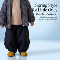 Kids Clothes Boys Long Sleeve Plaid Jacket Three Piece Set with Zip Closure, Outfit for Casual Outings and Outdoor Wear, Coordinated