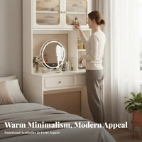 Makeup Cabinet with Lighted Mirror Modern Minimalist Design Vanity Set Integrated Chest of Drawers Includes Matching Stool