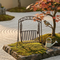 Mini Metal Swing Brown Finish Retro Swing Ornament Slatted for Balcony, Tabletop