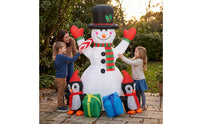 Outdoor Inflatable Snowman with Penguins Festive Snowman with Top Hat Easy Inflation Yard Decoration Oversized for Families, Garden, Lawn