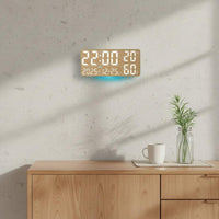 Digital Clock with Date Display Rounded Corners Wood-Grain LED Wall