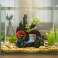 Aquarium Ornament with Waterwheel Realistic Rockery Compact for Aquatic Keepers