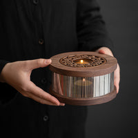 Walnut Wood Tea Warmer with Glass Teapot and Candle Heating Base