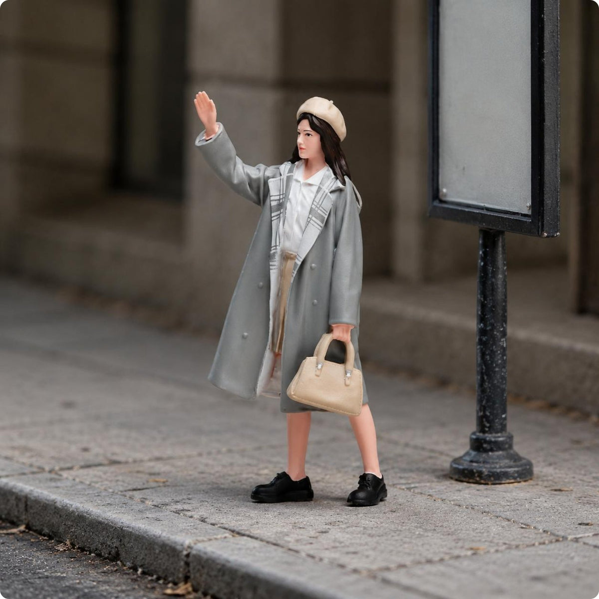 Painted Girl Figurine Detailed Finish Trench Coat Girl Figure Display Model Collectible