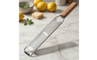 Non-Slip Stainless Steel Grater with Wooden Handle Ergonomic Cheese Grater with Handle Heavy Duty Citrus Zester with Protective Cover Sleeve Fine for Home Cooks, Chefs, Baking