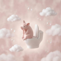 Miniature Pig Toilet Figurine Cartoon Design Pig on Toilet Glossy