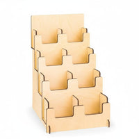 4-Tier Sticker Holder Easy to See Wooden Sticker Rack Slanted Tiers Step Display Shelf for Countertop
