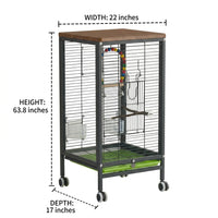 Parrot Cage and Cockatiel Cage with Wheels, Rectangular Myna Bird Cage and Bird Carrier with Pull-Out Tray, Portable Rolling Stand for Budgies