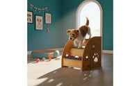 Non-Slip Dog Stairs Wear-Resistant Non-Slip Pet Steps Dog Stairs for High Bed Hardy Wood Wooden Pet Steps Paw Print Cutouts