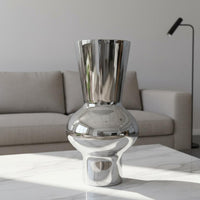 Silver Glass Vase Reflective Surface Modern Chrome Vase for Living Room, Office