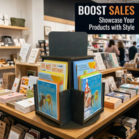 Rotating Greeting Card Display Stand, Wooden Card Holder, Retail Display Rack Organizer, Desktop Card Display, Multi-Tier Card Organizer