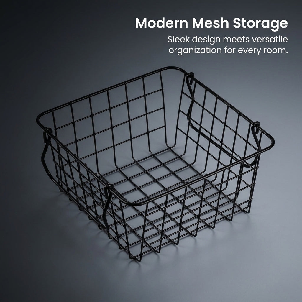 Laundry Basket with Handle for Bathroom Storage and Kitchen Organization, Wire Mesh Design for Shelves with Ventilation