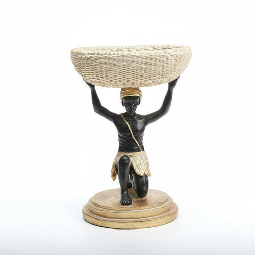 Resin Tribal Figure Key Holder Creative Design Kneeling Man Statue with Bowl Multi-Functional Home Decoration for Office
