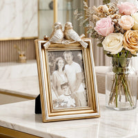 Vintage Resin Photo Frame with Two Birds and Gold Trim