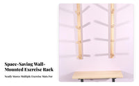 Solid Wood Wall Mounted Exercise Mat Rack Space-Saving Wall Mount Exercise Mat Rack Long-Lasting Construction Fitness Equipment Organizer High Load-Bearing