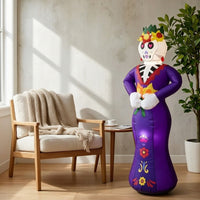 Skeleton with Floral Headwear Outdoor Inflatable Skeletal Woman Halloween Inflatable Skeleton Light Weight for Day of the Dead