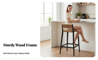 Rope Weave High Stool sturdy Wood Frame Woven Seat High Stool With Backrest Built-in Footrest for homeowners, Kitchen Island