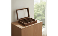 Secure Wood Storage Box with Glass Lid Clear Wooden Box with Glass Lid Hinged 8-Compartment Organizer Rectangular for Hobbyists