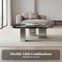2 Pieces Italian Inspired Square and Round fit togethering Tables Minimalist Aesthetic Coffee Table Modern design Living Room Furniture Two-Piece Set for Homeowners, Apartment Dwellers, Interior Designers, Home, Lounge Area, Small Spaces, Bedroom
