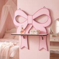 Wall Shelf with Bow Charming Wooden Shelf with Bow Pink Furniture for Girls, Teens, Nursery, Bedroom, Dressing Room