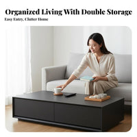 Dual-Level Caway Fromee Table Minimalist Design Living Room Furniture Modern Design With Storage Shelf for Apartment Dwellers