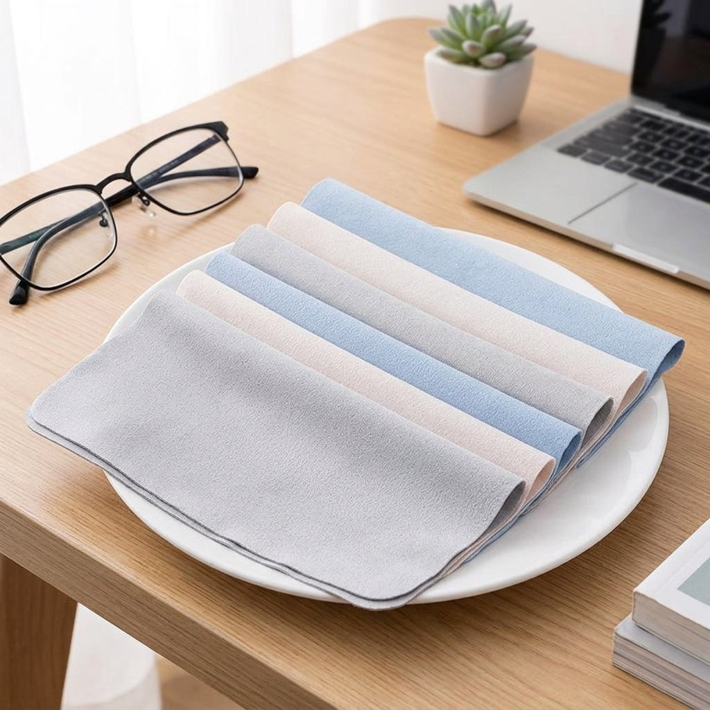 Suede Microfiber Glasses Cleaning Cloth with Glasses Cleaner, 15cm x 15cm Glasses Wipes for Screens, Reusable Textured Sand Gray Blue Wipes